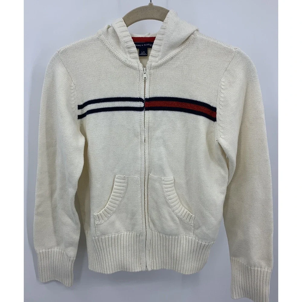 Tommy Hilfiger Girl's Large Full Zip Hooded Sweater Cardigan Preppy